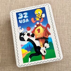Vintage Sylvester & Tweety Stationery in Collectible Tin & Collectible Stamps